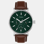 Fashion Men Quartz Green Dial Multi-Function Leather Watch TWEG20022