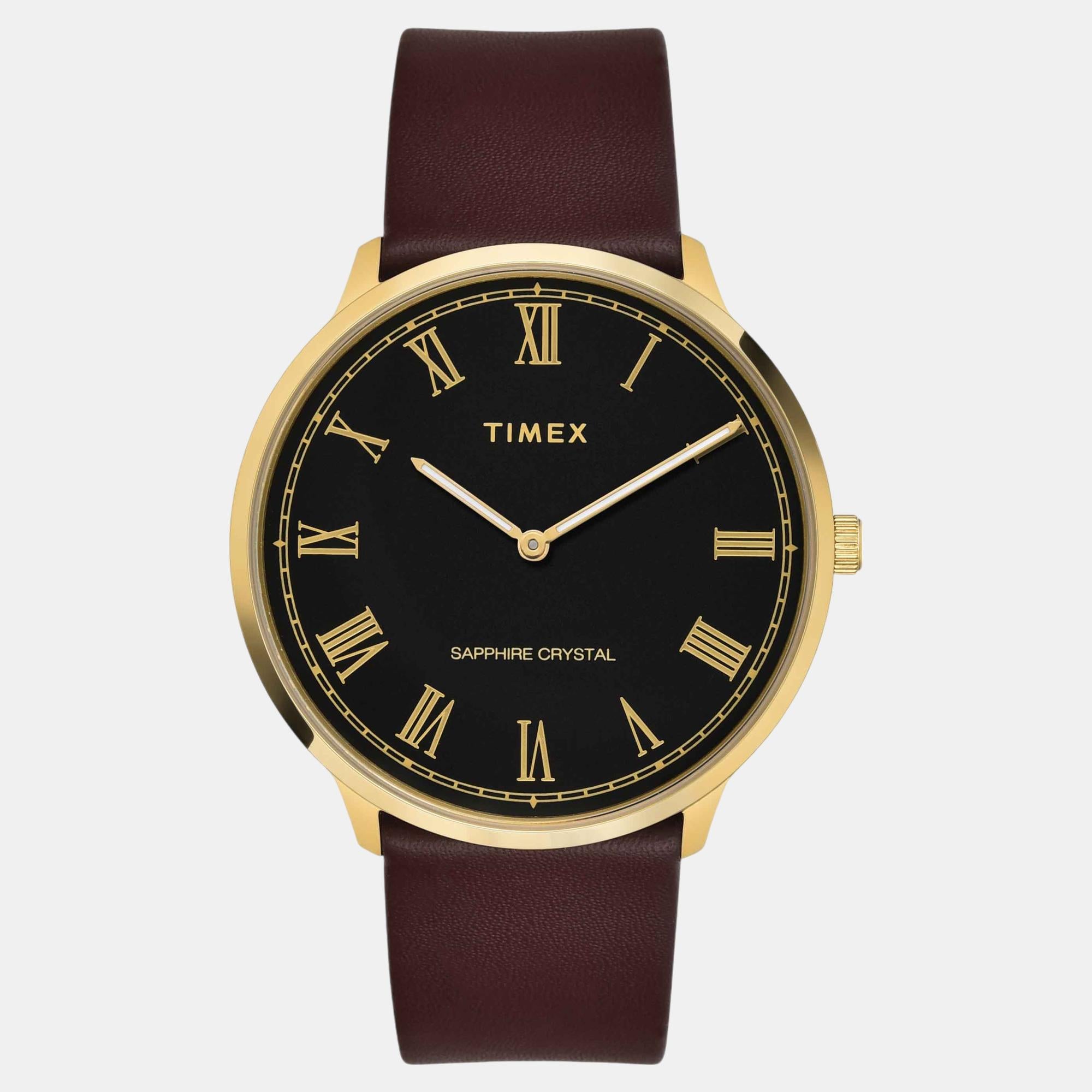 Fashion Men Quartz Black Dial Analog Leather Watch TWEG22103