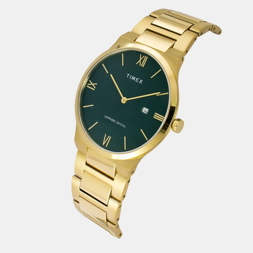 Fashion Men Quartz Green Dial Analog Stainless Steel Watch TWEG23605