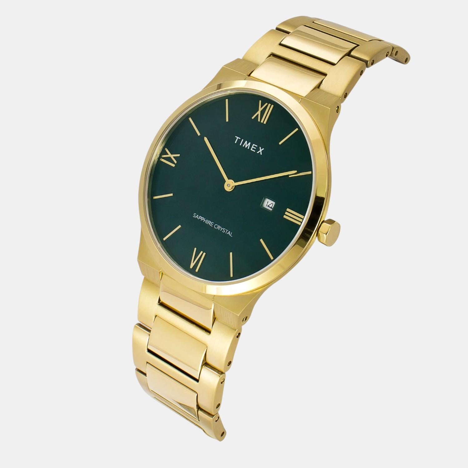 Fashion Men Quartz Green Dial Analog Stainless Steel Watch TWEG23605