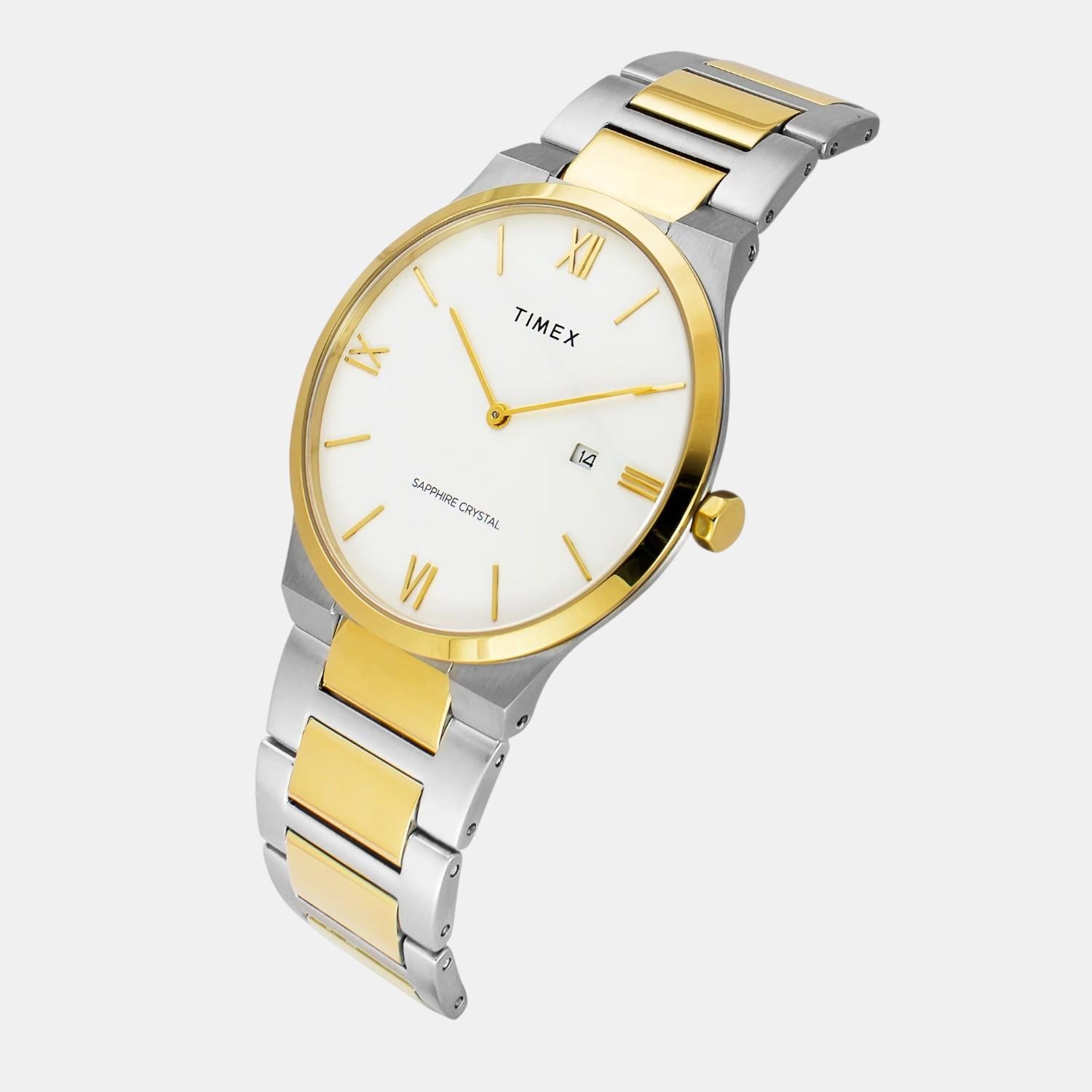 Fashion Men Quartz White Dial Analog Stainless Steel Watch TWEG23606