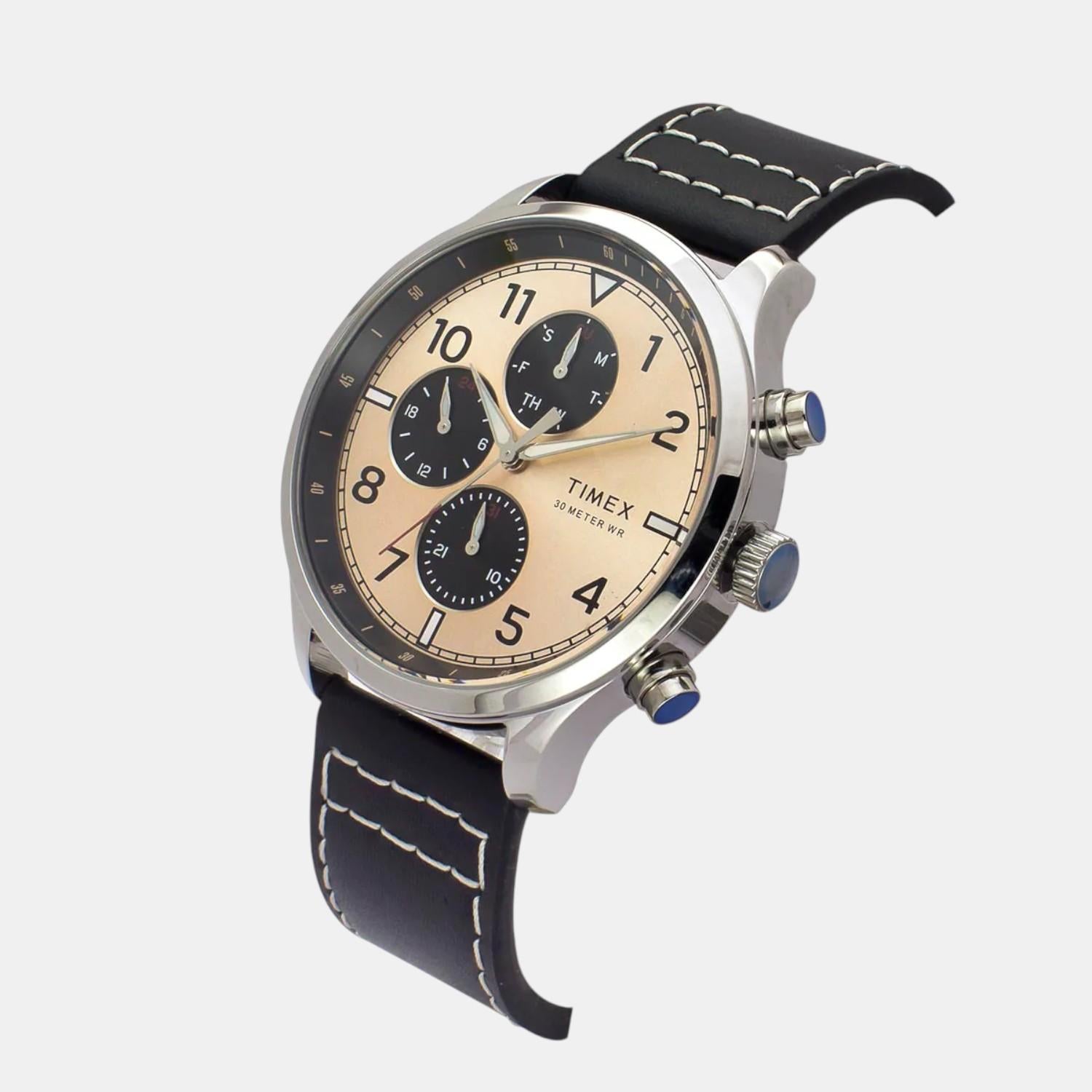 Fashion Men Quartz Copper Dial Multi-Function Leather Watch TWEG23900