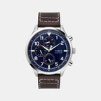 Fashion Men Quartz Blue Dial Multi-Function Leather Watch TWEG23901