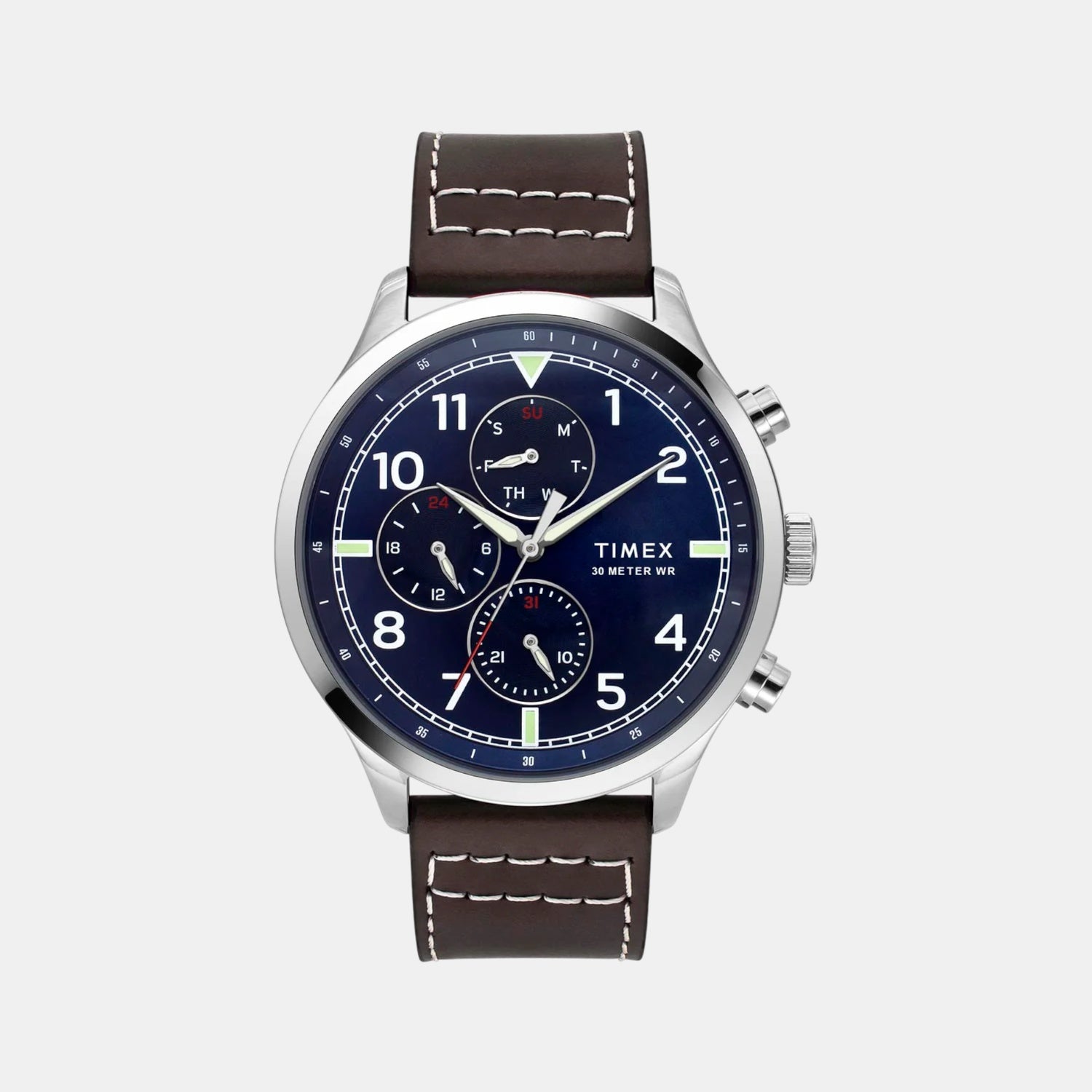 Fashion Men Quartz Blue Dial Multi-Function Leather Watch TWEG23901