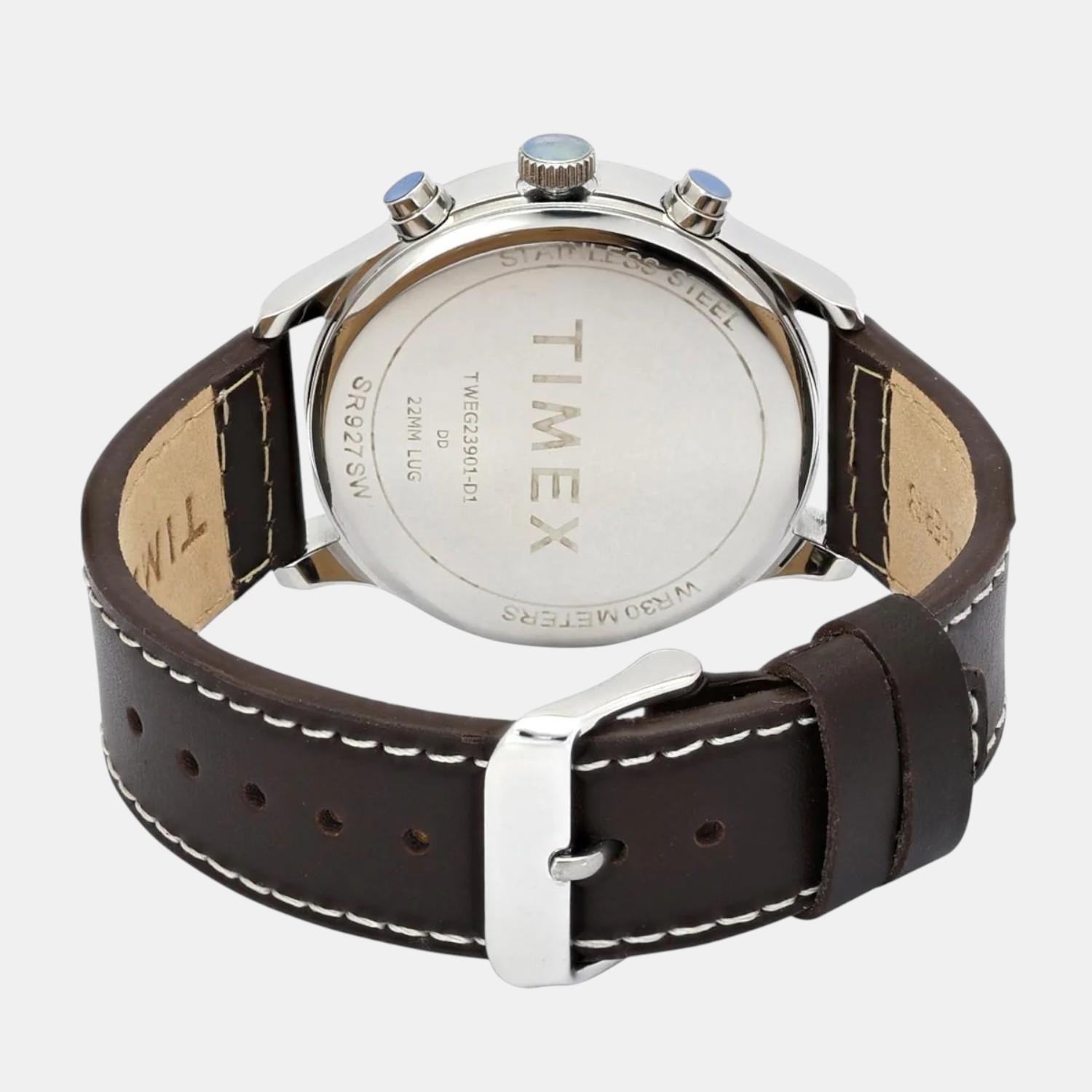 Fashion Men Quartz Blue Dial Multi-Function Leather Watch TWEG23901