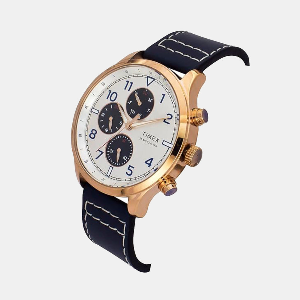 Fashion Men Quartz Silver Dial Multi-Function Leather Watch TWEG23902