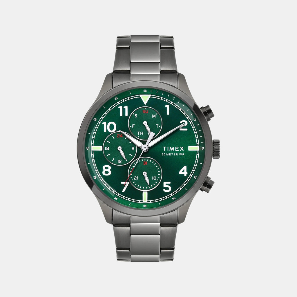 Fashion Men Quartz Green Dial Multi-Function Stainless Steel Watch TWEG23903