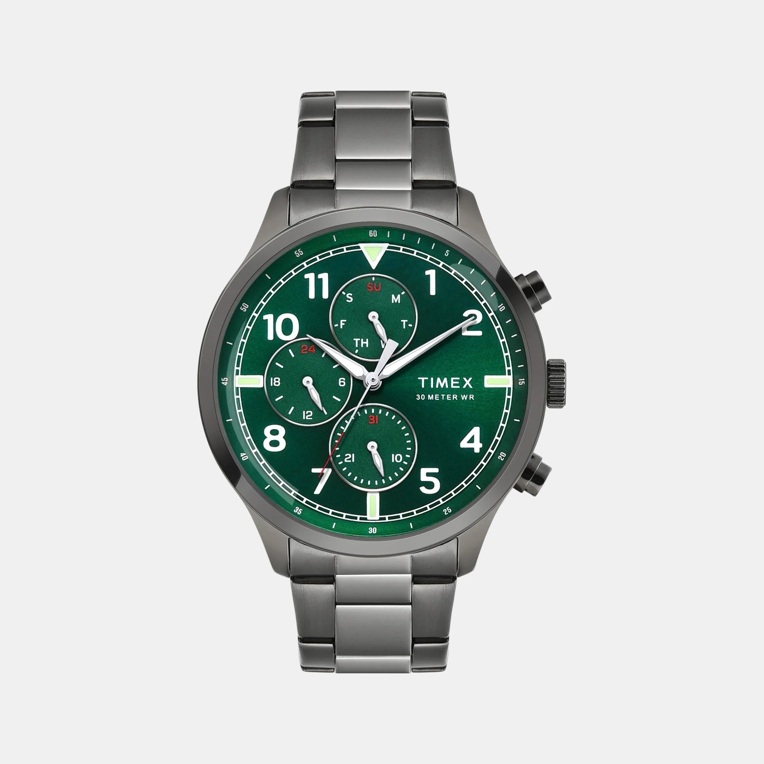 Fashion Men Quartz Green Dial Multi-Function Stainless Steel Watch TWEG23903