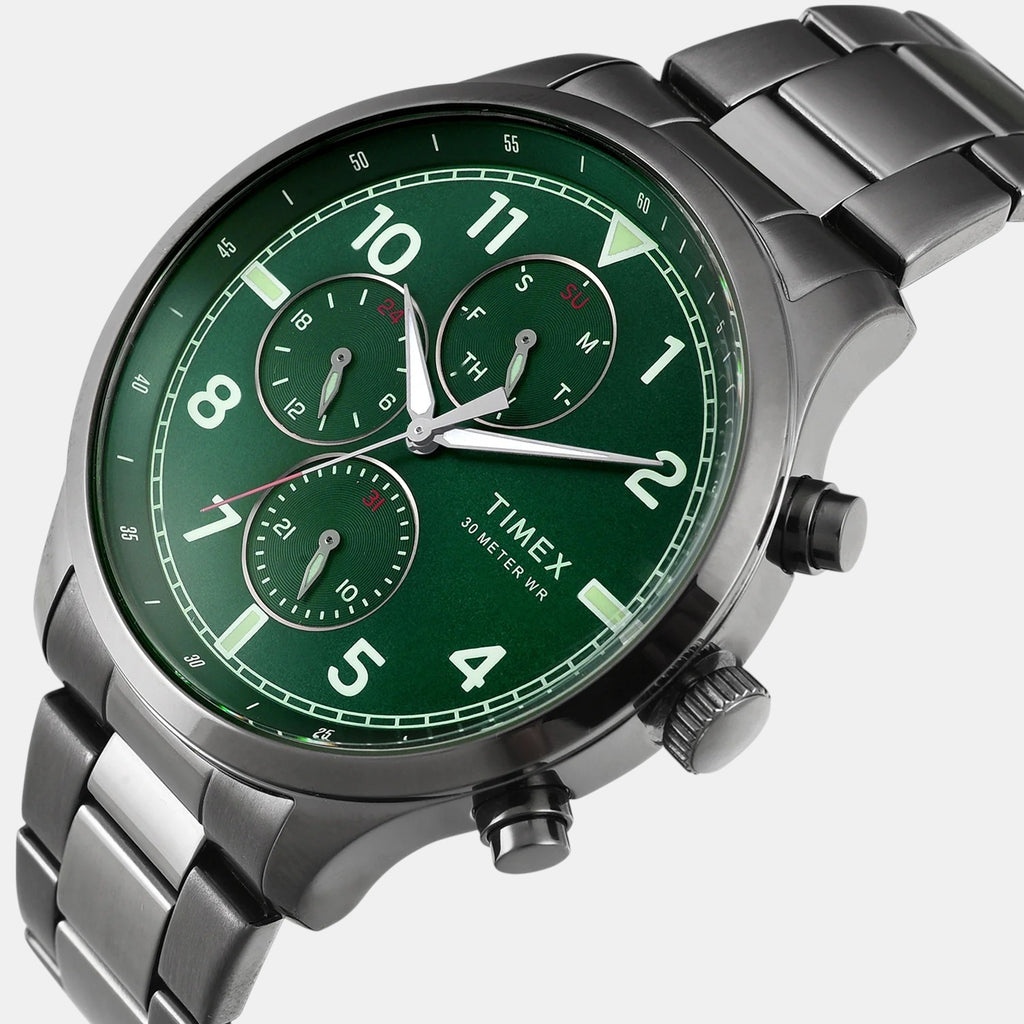 Fashion Men Quartz Green Dial Multi-Function Stainless Steel Watch TWEG23903
