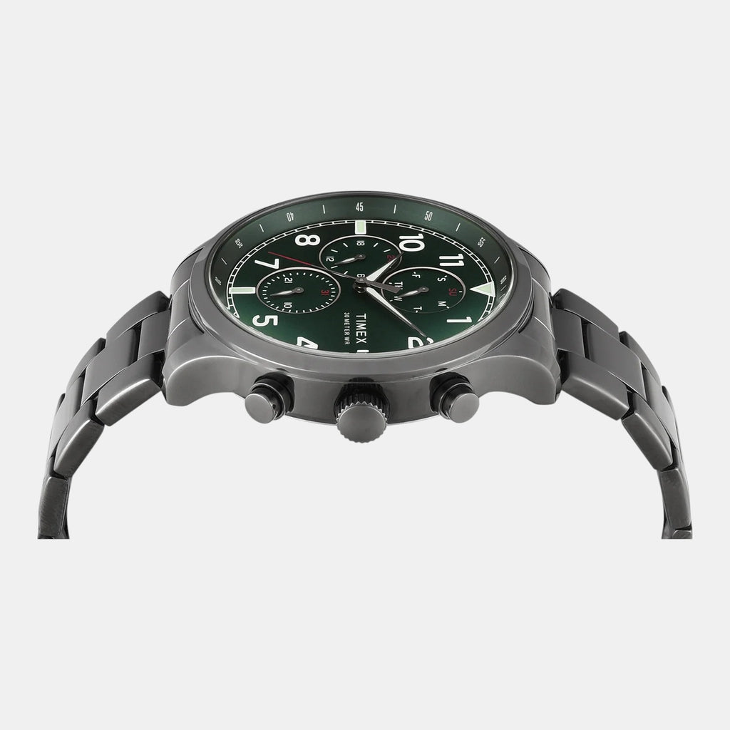 Fashion Men Quartz Green Dial Multi-Function Stainless Steel Watch TWEG23903