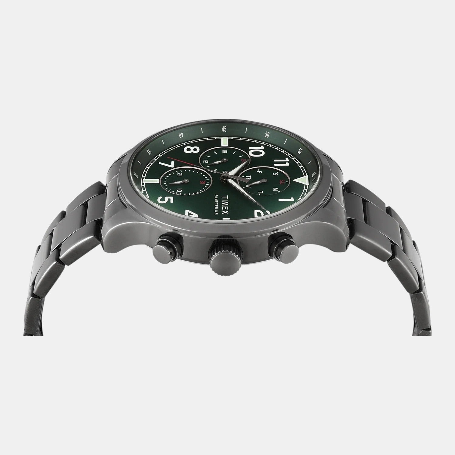 Fashion Men Quartz Green Dial Multi-Function Stainless Steel Watch TWEG23903