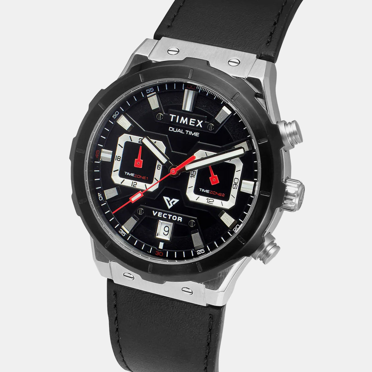 Vector Men Quartz Black Dial Multi-Function Leather Watch TWEG24800