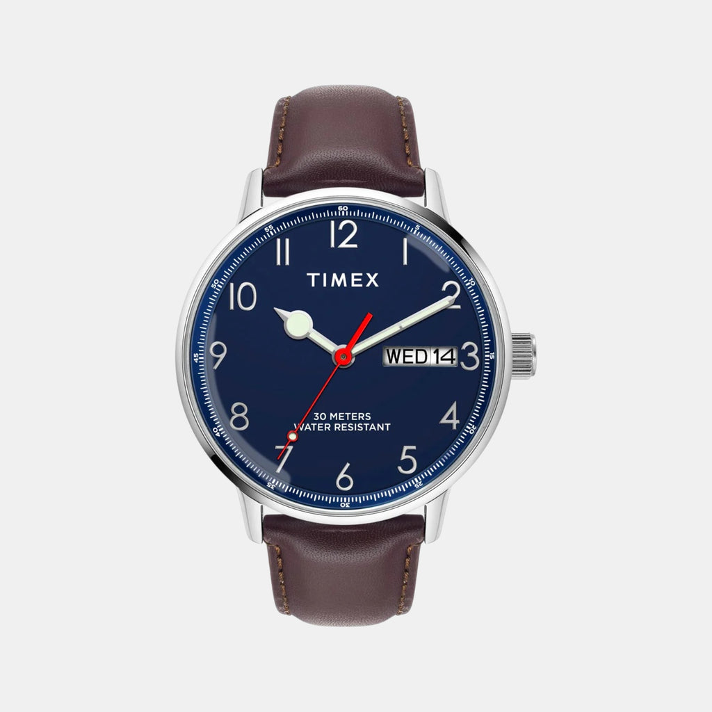 Fashion Men Quartz Blue Dial Analog Leather Watch TWEG25400