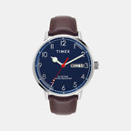 Fashion Men Quartz Blue Dial Analog Leather Watch TWEG25400