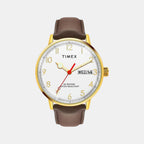 Fashion Men Quartz White Dial Analog Leather Watch TWEG25401