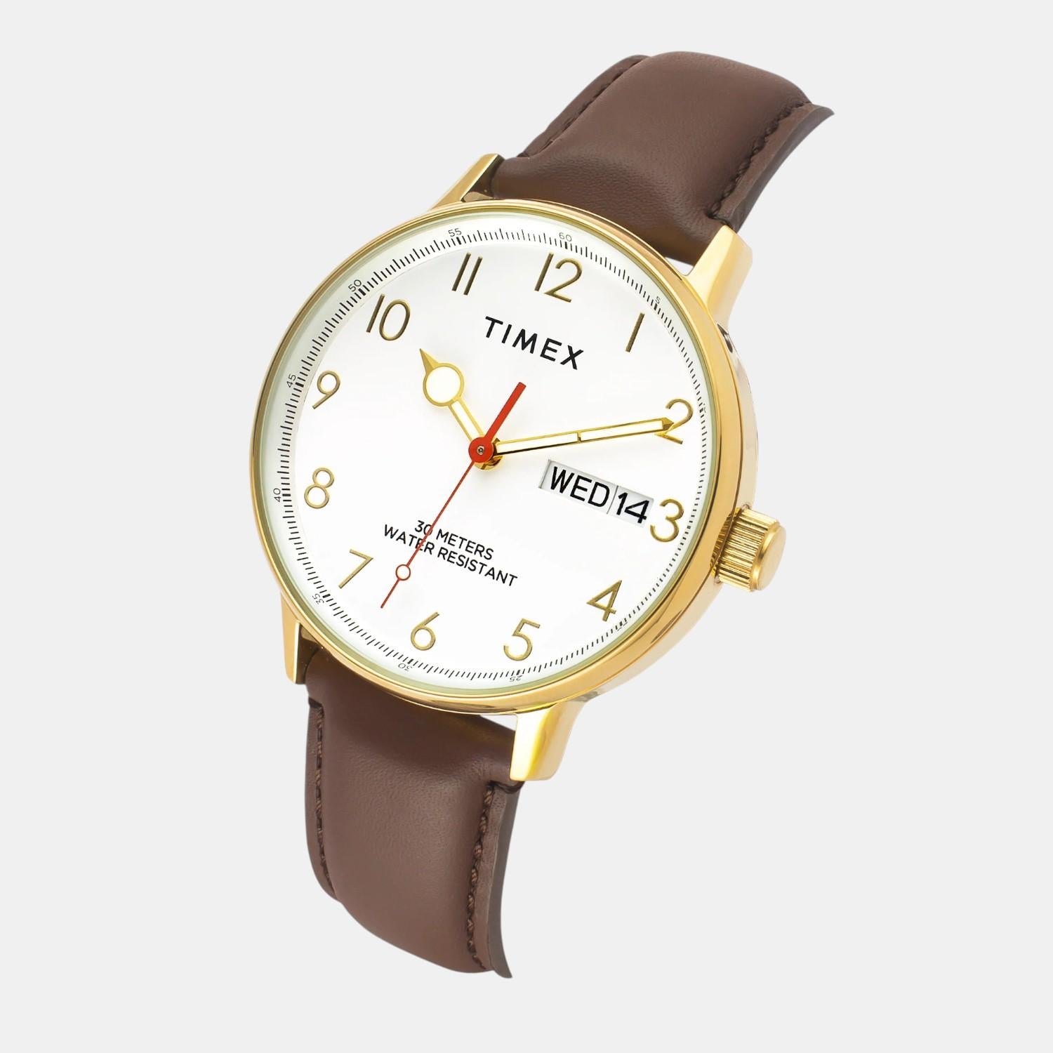 Fashion Men Quartz White Dial Analog Leather Watch TWEG25401