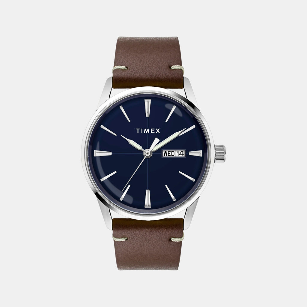 Fashion Men Quartz Blue Dial Analog Leather Watch TWEG25500