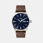 Fashion Men Quartz Blue Dial Analog Leather Watch TWEG25500