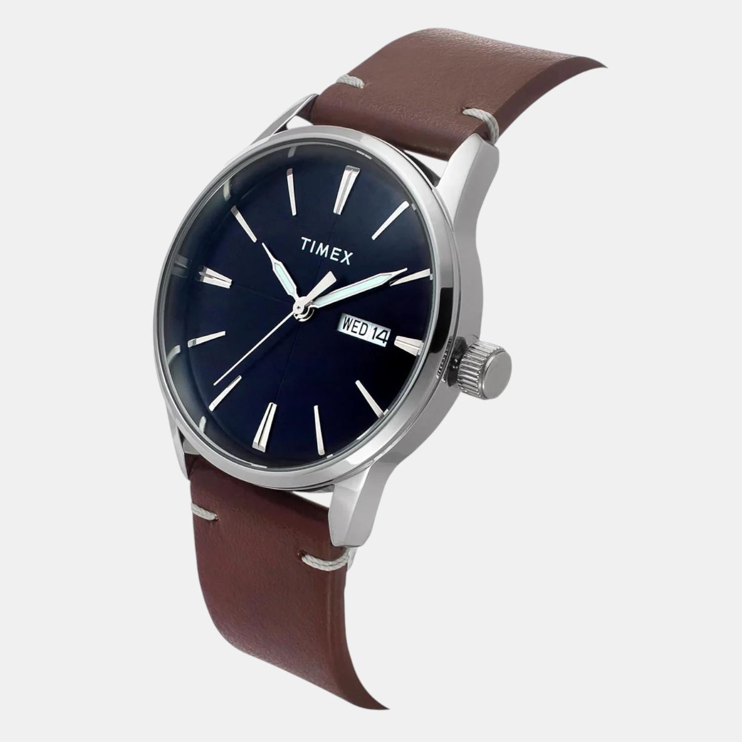 Fashion Men Quartz Blue Dial Analog Leather Watch TWEG25500