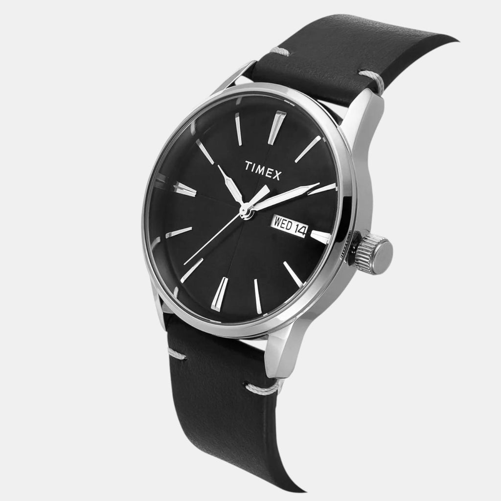 Fashion Men Quartz Black Dial Analog Leather Watch TWEG25501