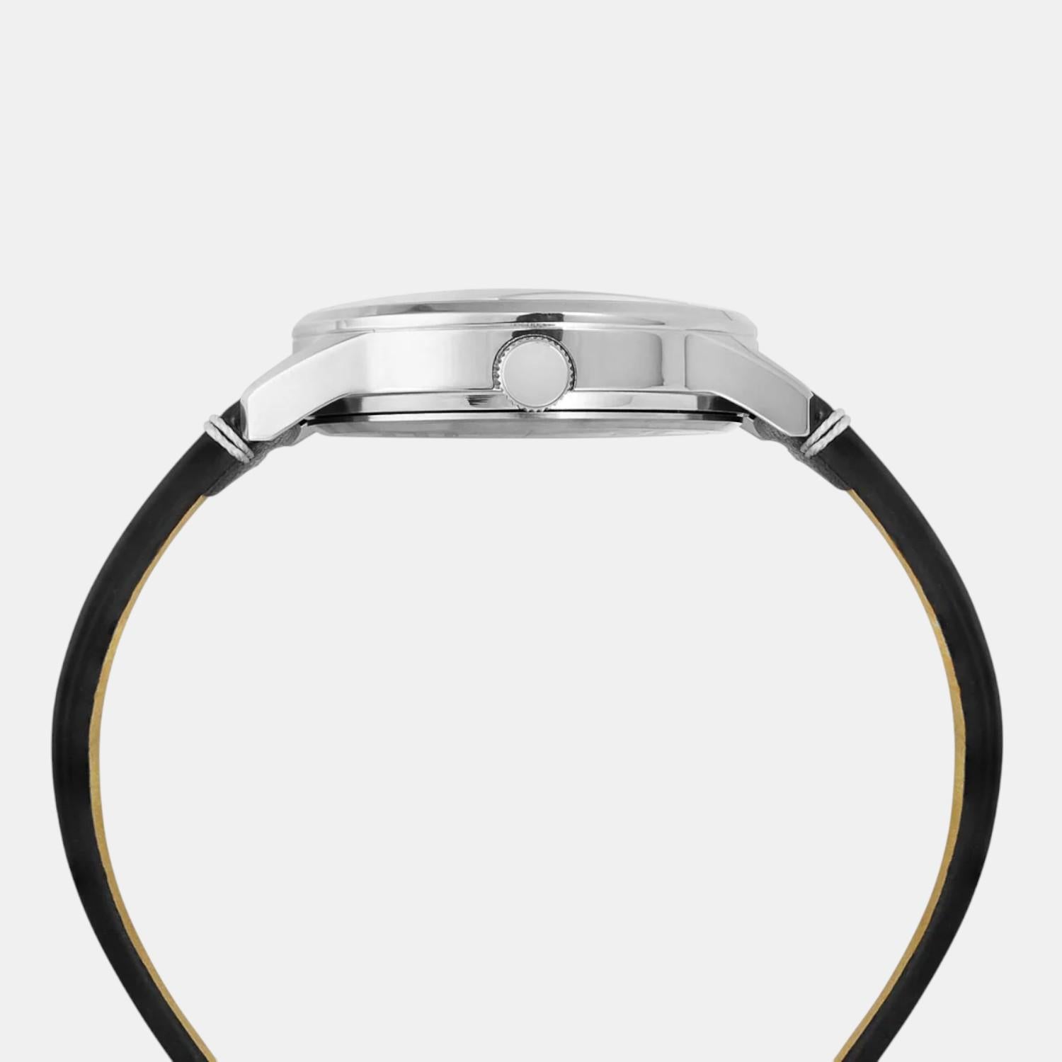 Fashion Men Quartz Black Dial Analog Leather Watch TWEG25501