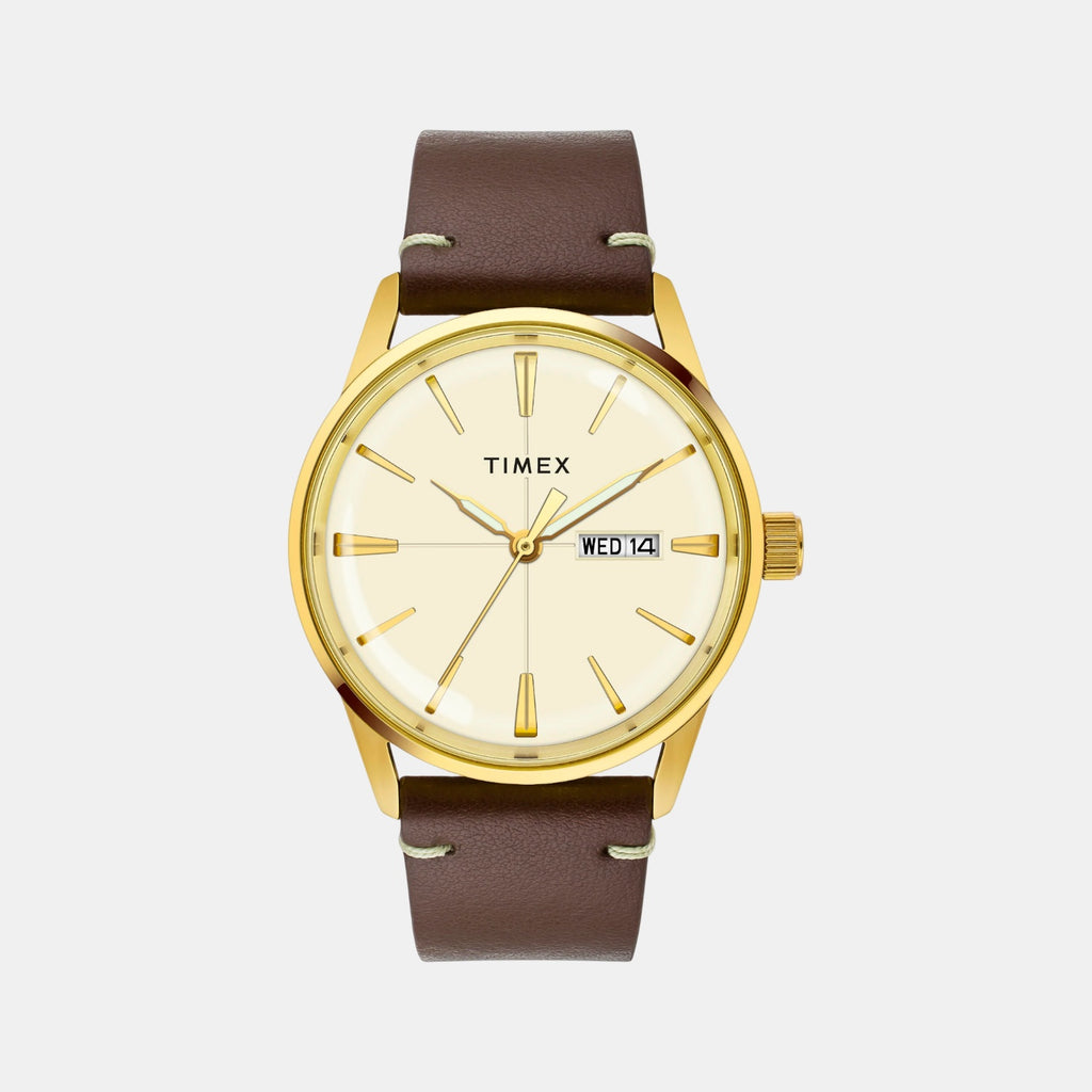 Fashion Men Quartz Champagne Dial Analog Leather Watch TWEG25502