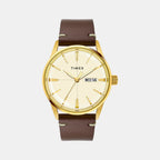 Fashion Men Quartz Champagne Dial Analog Leather Watch TWEG25502