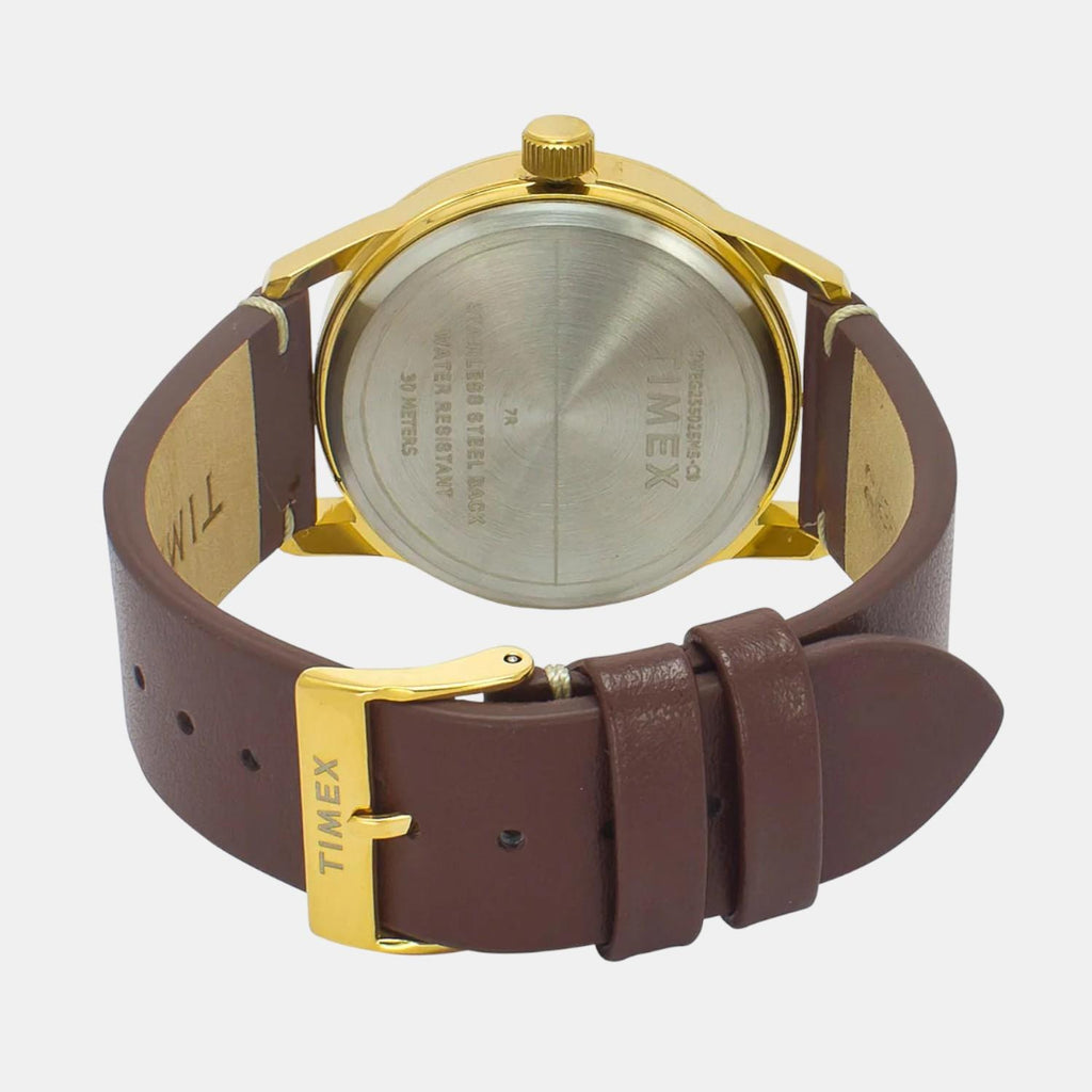 Fashion Men Quartz Champagne Dial Analog Leather Watch TWEG25502