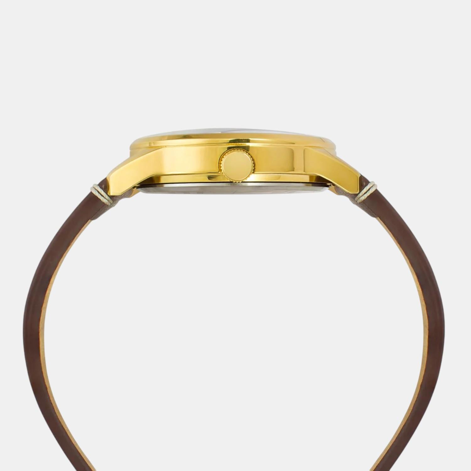 Fashion Men Quartz Champagne Dial Analog Leather Watch TWEG25502