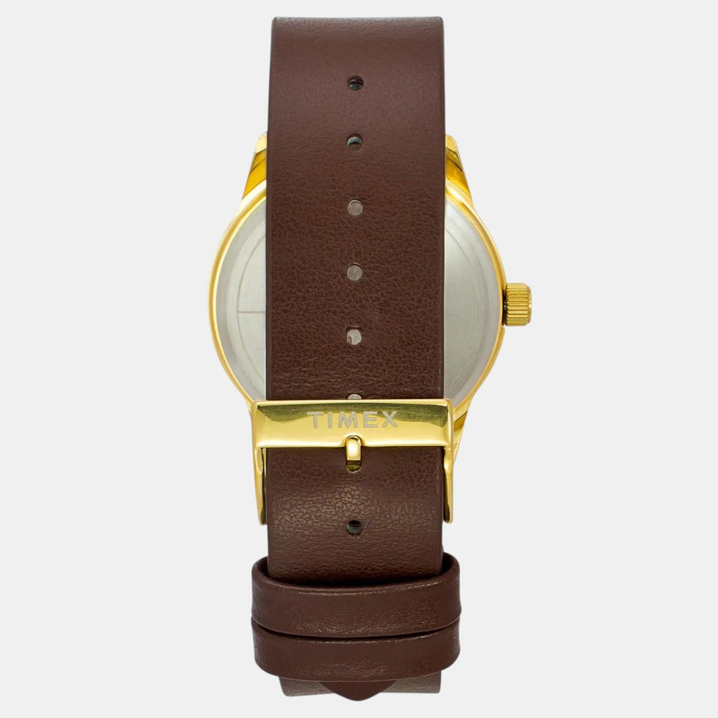 Fashion Men Quartz Champagne Dial Analog Leather Watch TWEG25502