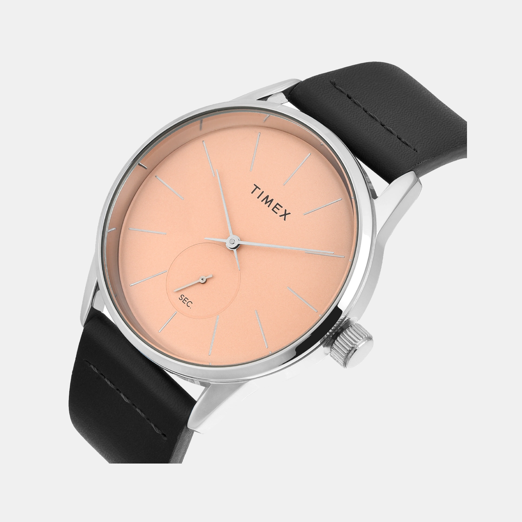 Fashion Men Quartz Peach Dial Analog Leather Watch TWEG25504