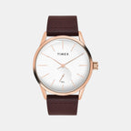 Fashion Men Quartz Silver Dial Analog Leather Watch TWEG25505