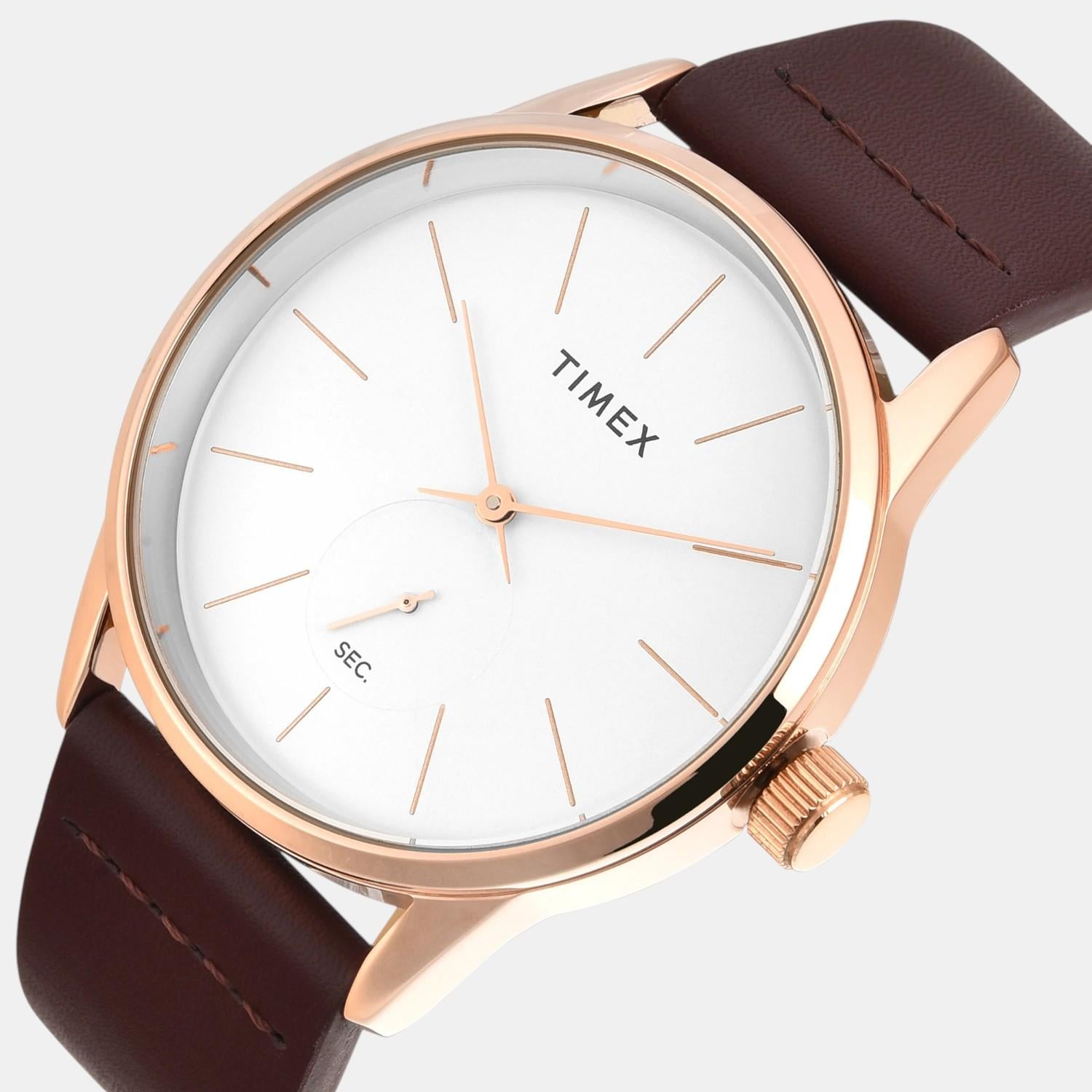 Fashion Men Quartz Silver Dial Analog Leather Watch TWEG25505