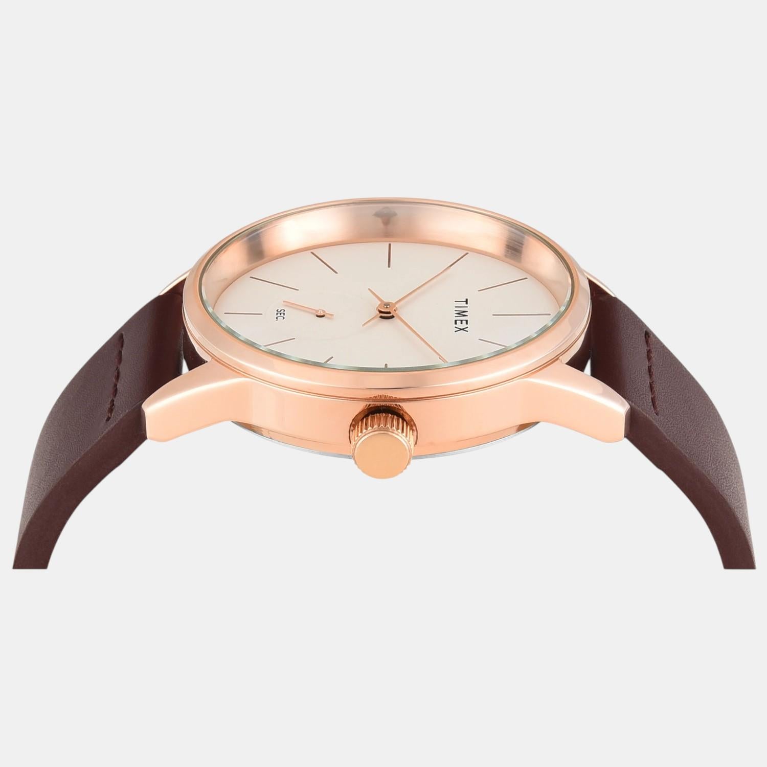 Fashion Men Quartz Silver Dial Analog Leather Watch TWEG25505