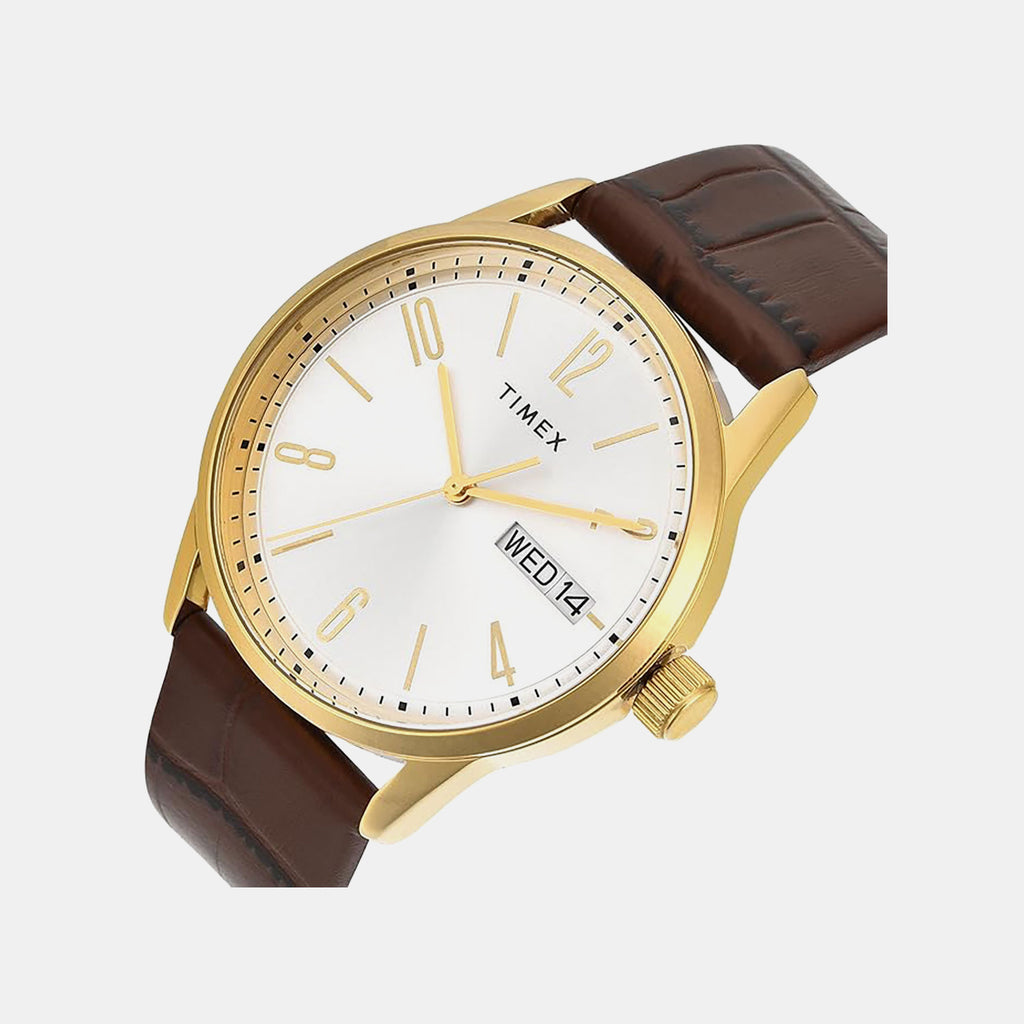 Fashion Men Quartz Silver Dial Analog Leather Watch TWEG25508