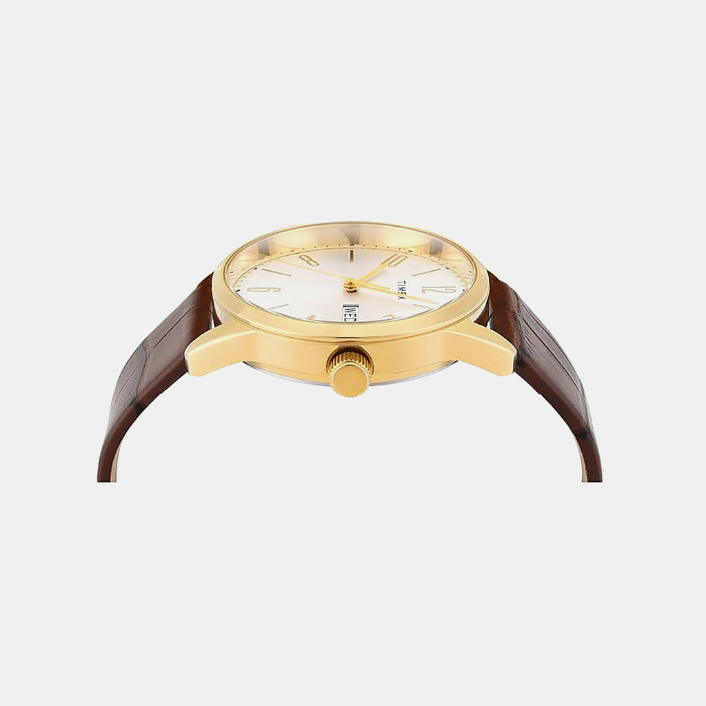 Fashion Men Quartz Silver Dial Analog Leather Watch TWEG25508