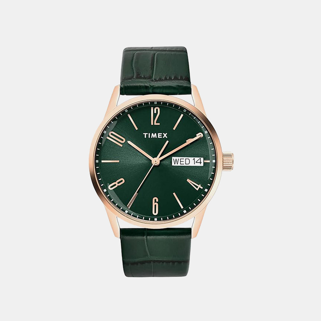 Fashion Men Quartz Green Dial Analog Leather Watch TWEG25509