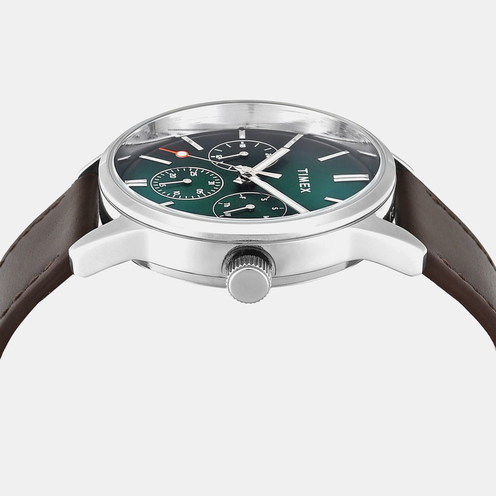 Trendline Men Quartz Teal Dial Multi-Function Leather Watch TWEG25513