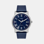 Fashion Men Quartz Blue Dial Analog Leather Watch TWEG25600
