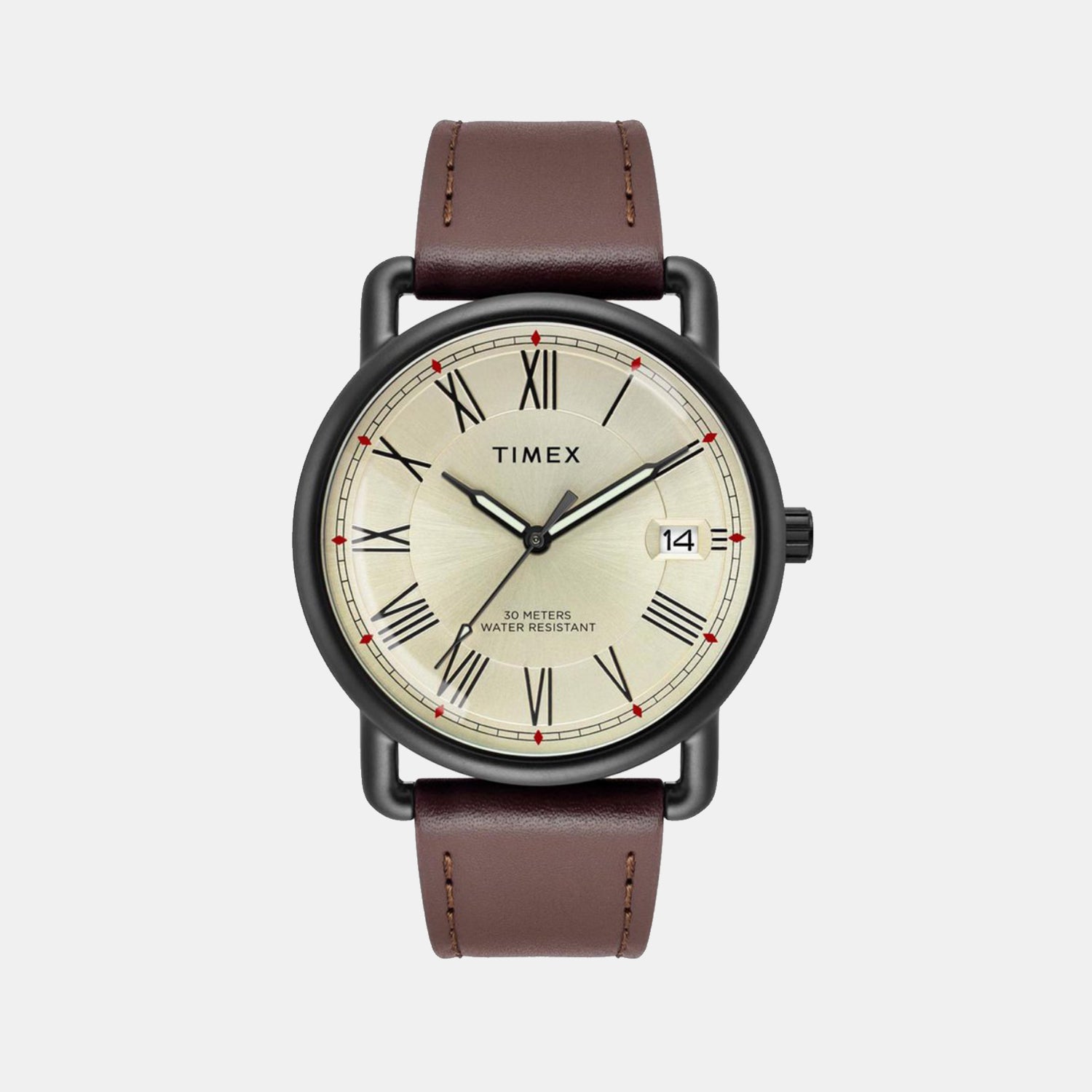 Fashion Men Quartz Champagne Dial Analog Leather Watch TWEG25601