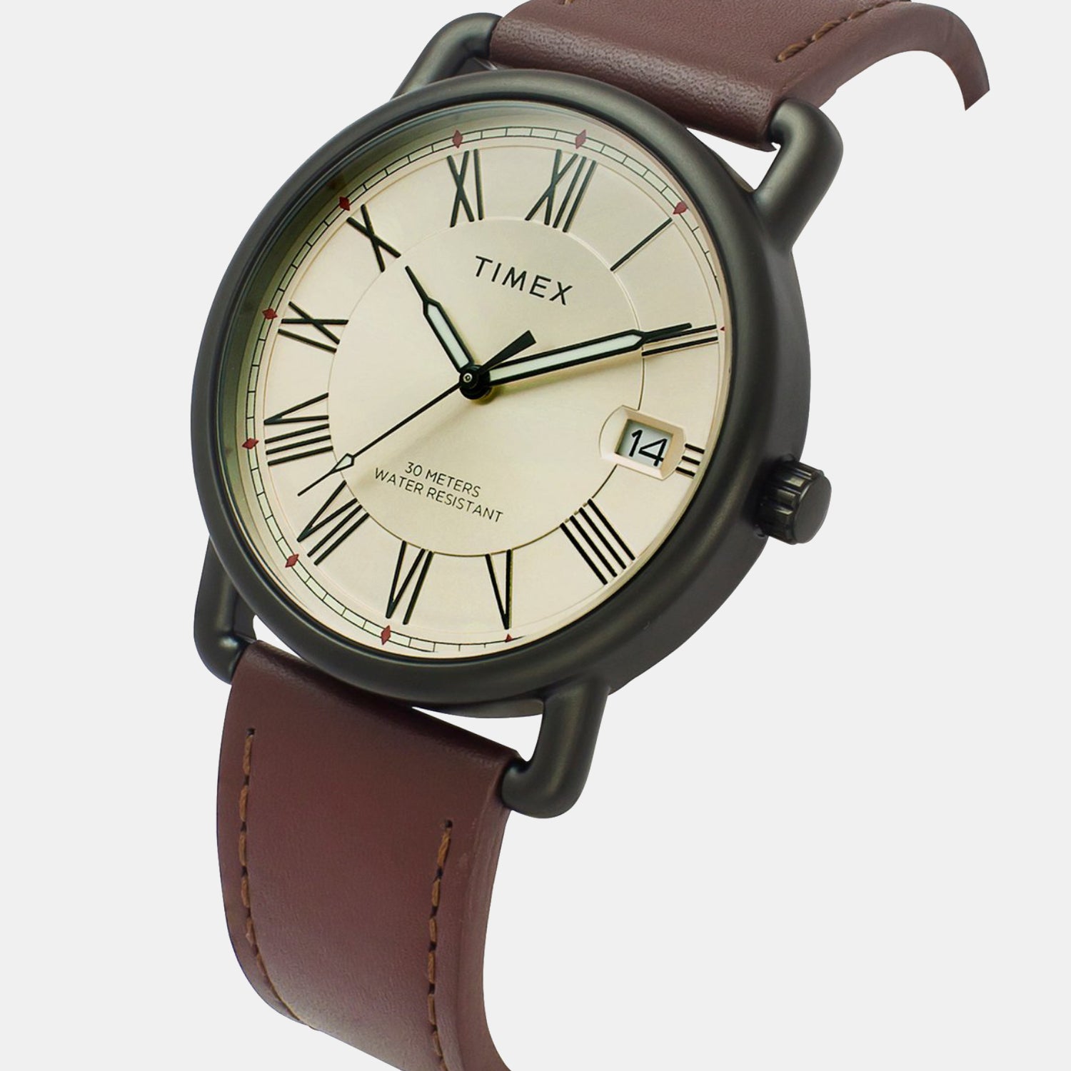 Fashion Men Quartz Champagne Dial Analog Leather Watch TWEG25601