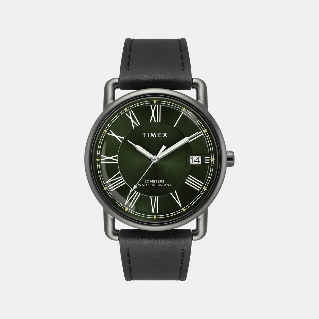Fashion Men Quartz Green Dial Analog Leather Watch TWEG25602
