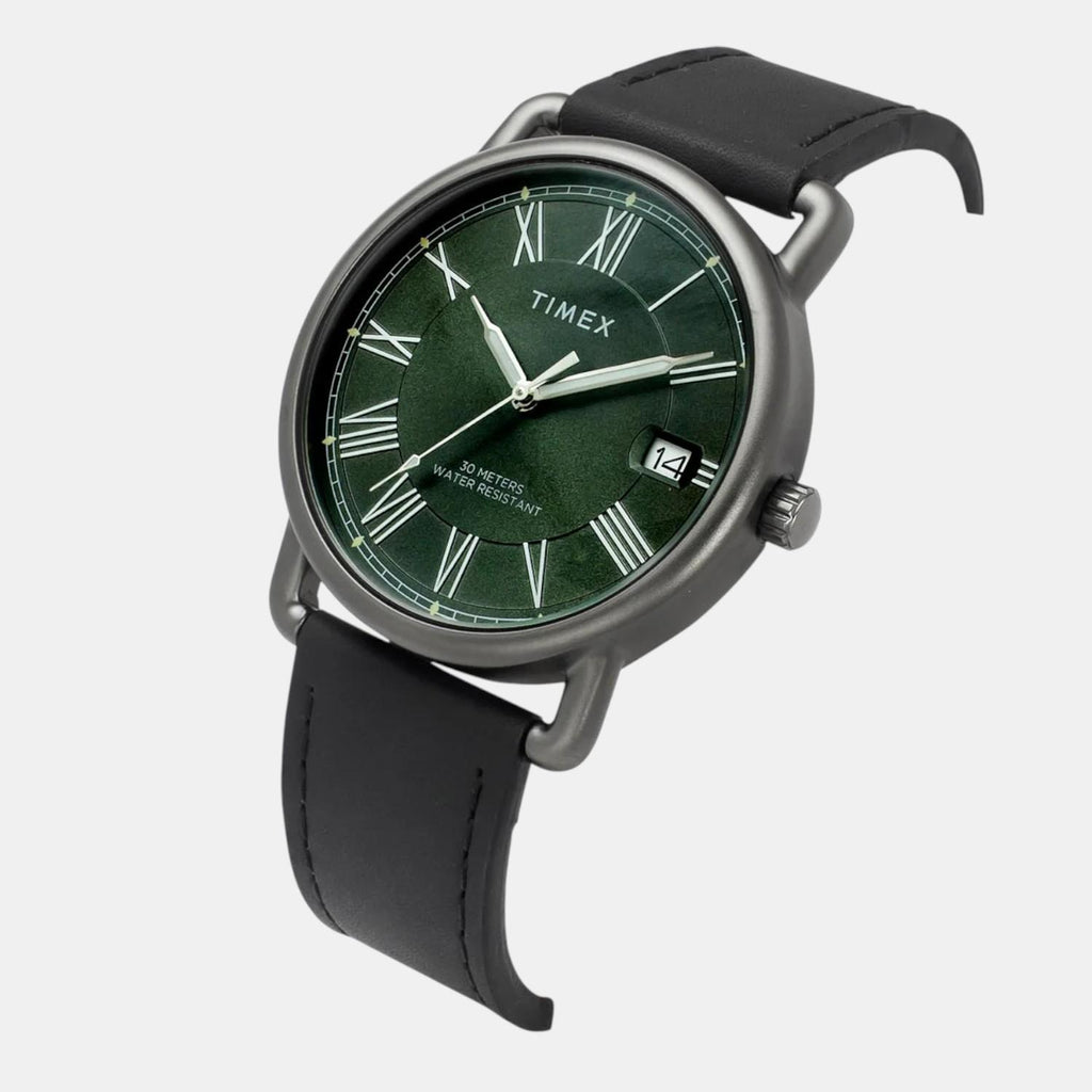 Fashion Men Quartz Green Dial Analog Leather Watch TWEG25602
