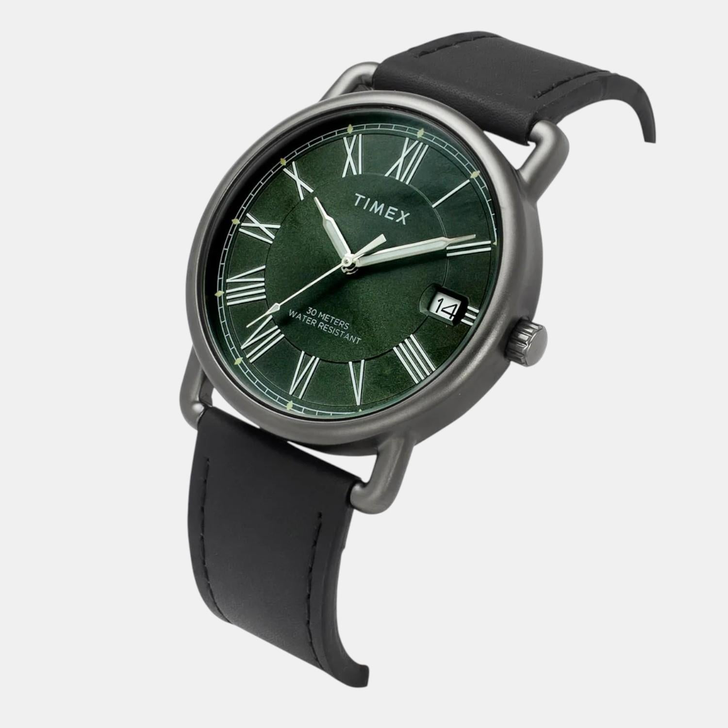 Fashion Men Quartz Green Dial Analog Leather Watch TWEG25602