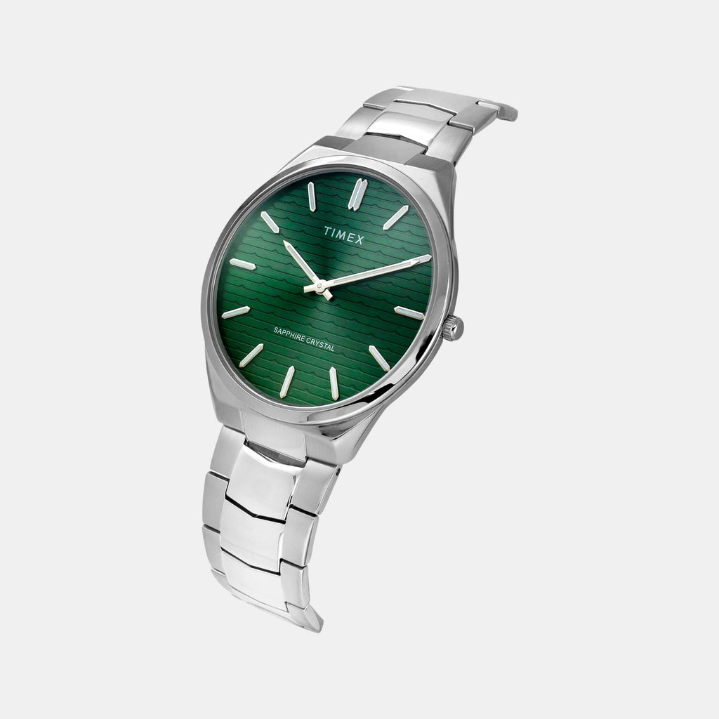 Fashion Men Quartz Green Dial Analog Stainless Steel Watch TWEG25800