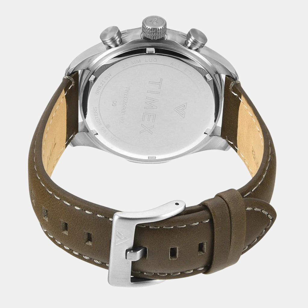 Fashion Men Quartz Beige Dial Chronograph Leather Watch TWEG26000