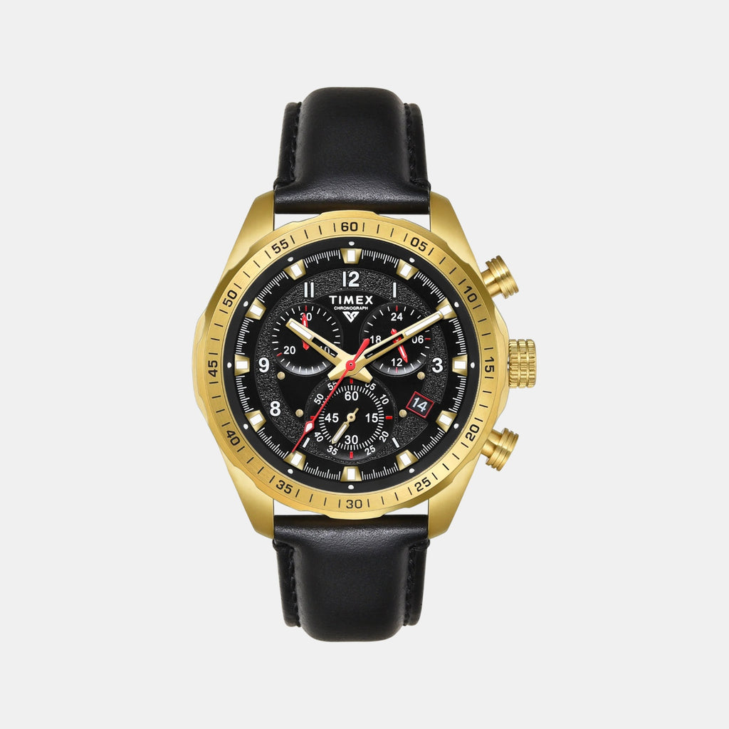 Fashion Men Quartz Black Dial Chronograph Leather Watch TWEG26001