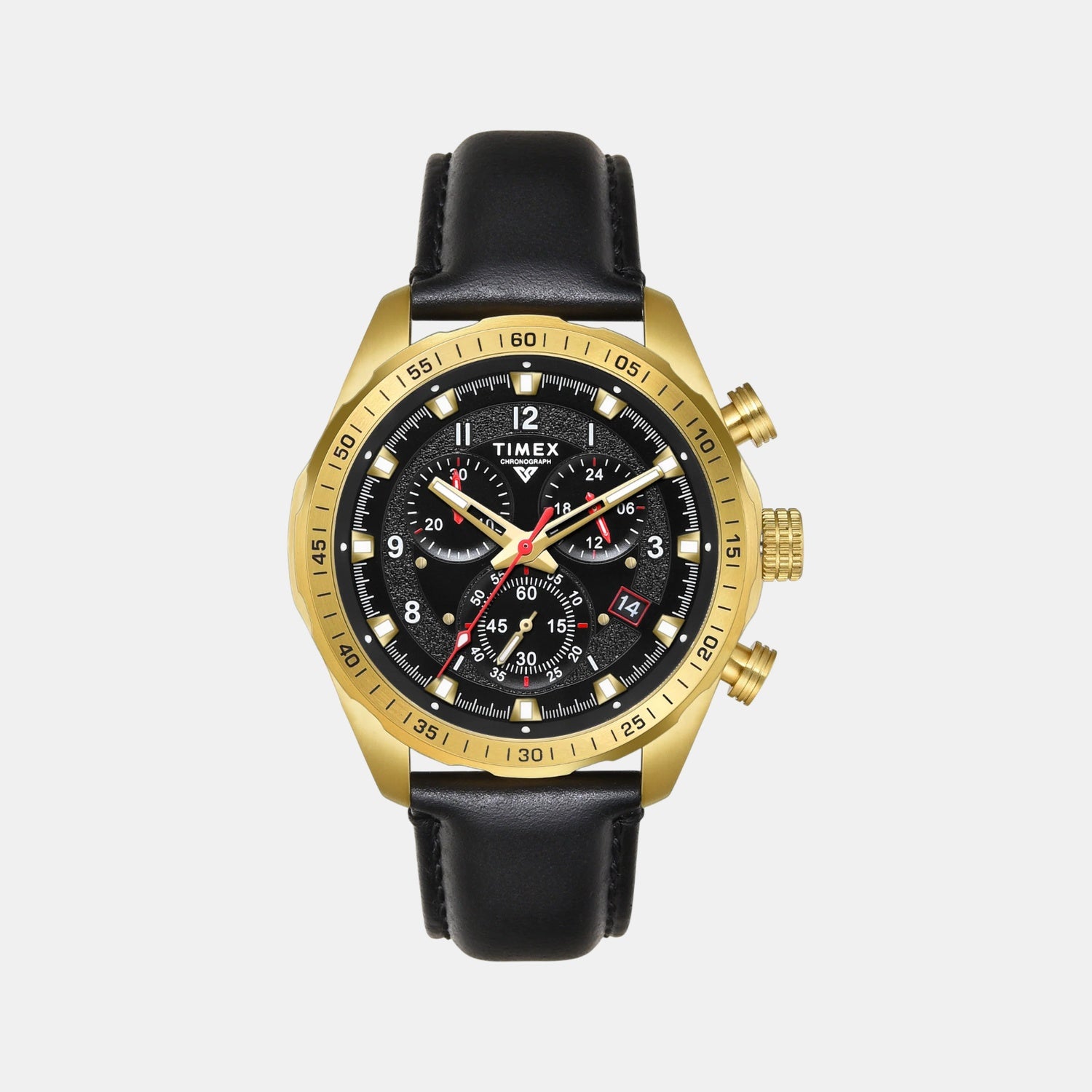 Fashion Men Quartz Black Dial Chronograph Leather Watch TWEG26001