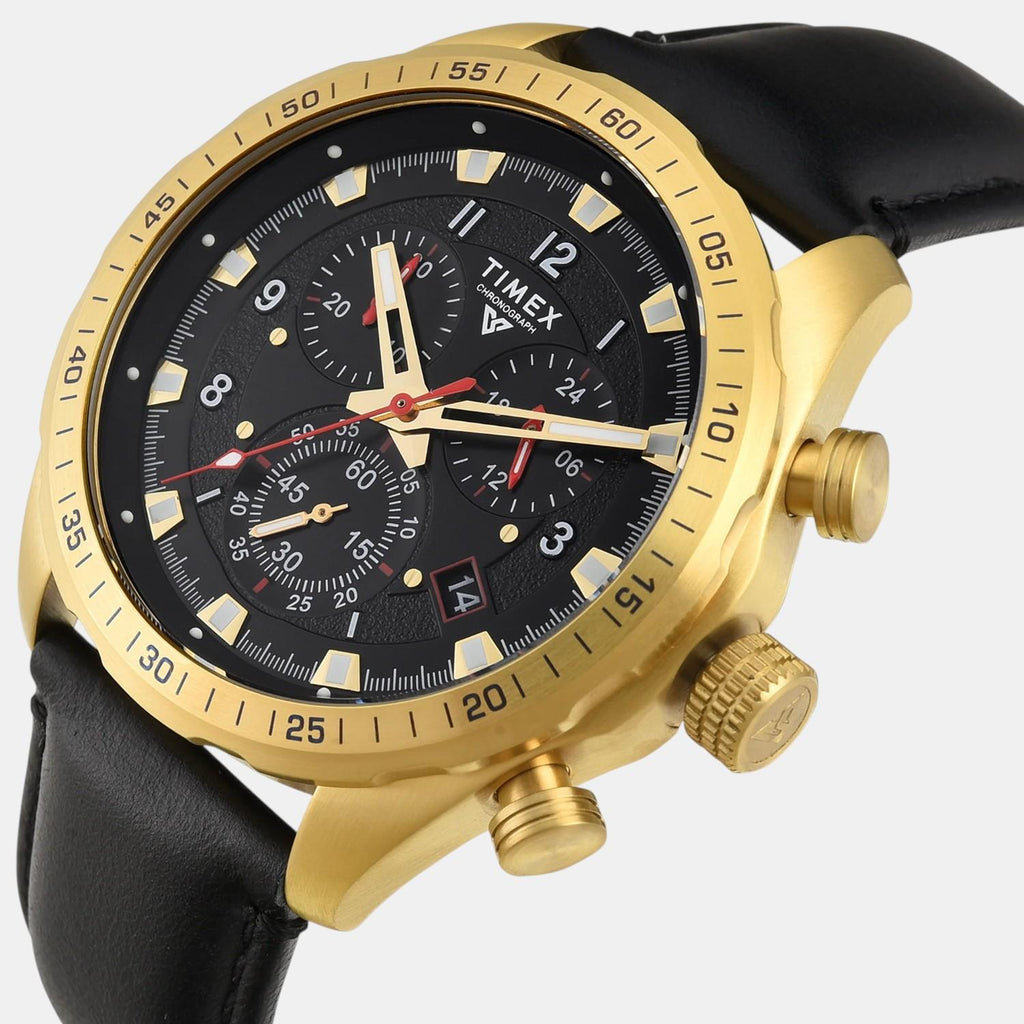 Fashion Men Quartz Black Dial Chronograph Leather Watch TWEG26001