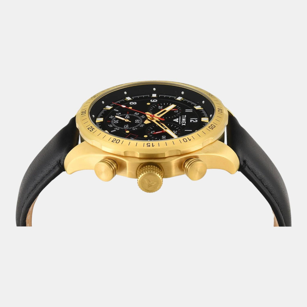 Fashion Men Quartz Black Dial Chronograph Leather Watch TWEG26001